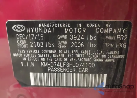 2017 Hyundai Elantra Se z USA, uszkodzony, nr VIN KMHD74LF3HU074100